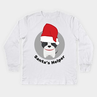 Cute Christmas Dog, Santa's Helper, Christmas Family Pyjama Top Design Kids Long Sleeve T-Shirt